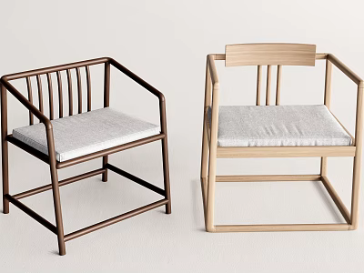 Two Modern Leisure Chairs With Wooden Frames And Gray Cushions In Different Tones 3d model