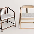 Two Modern Leisure Chairs With Wooden Frames And Gray Cushions In Different Tones
