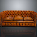 Elegant Classic Orange Leather Tufted Sofa With Three Cushions And Armrests 3d model