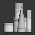 White Perfume Cosmetic Containers with Various Shapes Bottles Jars Tubes on Black Background with Reflections