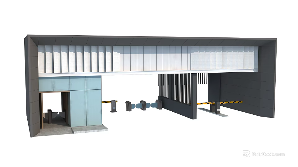 Modern Entrance Gate Design With Metal Structure And Automatic Security Barriers 3d model 