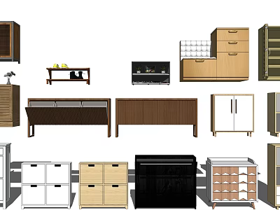 Modern Entryway Cabinet And Side Cabinet With Wooden Design Storage Drawers And Doors 3d model