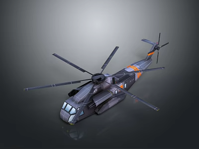 Modern Helicopter Aircraft With Aerodynamic Design Multiple Rotors And Orange Accent Stripes 3d model