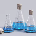 Medical Equipment Conical Flasks Graduated with Blue Liquid for Laboratory Use