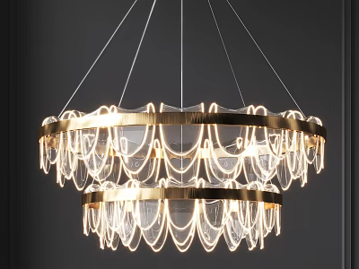 Modern Double Layered Chandelier With Golden Frame Transparent Decorations And Elegant Lighting 3d model