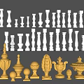 Various Decorative Railing Components With White Balusters And Golden Finials 3d model