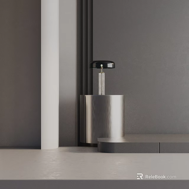 Modern Silver Side Table with Table Lamp in Minimalist Gray Room Interior 3d model 