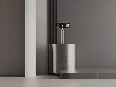 Modern Silver Side Table with Table Lamp in Minimalist Gray Room Interior 3d model