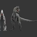 Realistic Dinosaur Models T-Rex and Spinosaurus Standing on Gray Reflective Surface 3d model