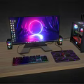 Gaming PC Setup With RGB Lighting Transparent Case Backlit Keyboard Monitor Speakers And Mouse Pad