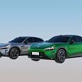 Modern Electric SUV Cars in Silver and Green with Sleek Exterior Design