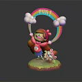 Colorful Girl Figurine Holding Rainbow Arch With Clouds And Small Animal On Grass Base