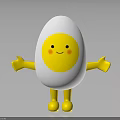 Cartoon Egg Character with Smiling Face Yellow Arms and Legs White Eggshell on Dark Background