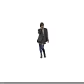 A Woman In School Uniform Blazer Skirt Blue Socks Boots And Hand Gesture