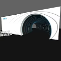 Modern Blue Illuminated Tunnel With Curved Structure And Floor Reflection 3d model