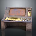 Rusty Control Console With Large Screen Yellow Keyboard And Control Buttons