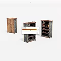 Three Vintage Decorative Cabinets with Intricate Carvings and Shelves for Display Items