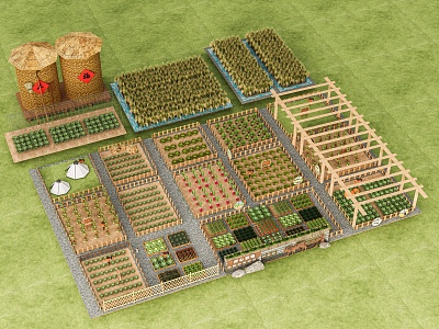 New Chinese-style Farm Vegetable Field Planting Breeding Area Nongjiale Village Paddy Field Garden Nongjiale Courtyard Sits Vegetable Garden Farming Sits 3d model