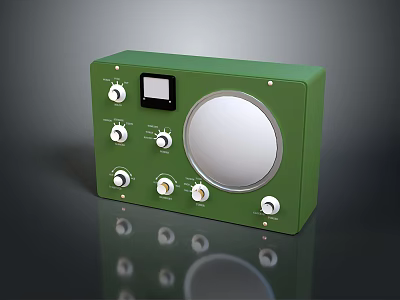 Green Vintage Computer Control Unit With Knobs Display Screen And Circular Panel 3d model
