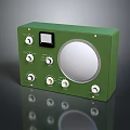 Green Vintage Computer Control Unit With Knobs Display Screen And Circular Panel