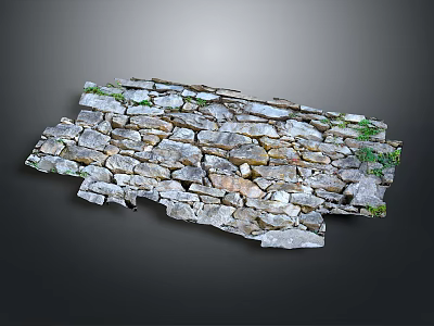 Authentic Wooden Stone Wall Featuring Irregular Blocks Natural Texture And Green Plant Accents 3d model