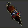 Rider In Blue Uniform And Red Pants Riding Brown Horse With Helmet On Gray Background