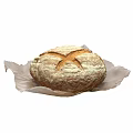 Freshly Baked Round Artisan Bread With Cross Pattern On Brown Paper 3d model