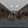 Modern Clothing Store Interior With Wooden Shelves Hanging Clothes Display Tables And Ceiling Lights