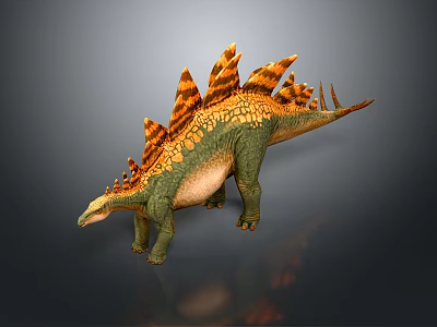 Realistic Stegosaurus Dinosaur 3D Model With Green Textured Skin And Orange Yellow Plates 3d model