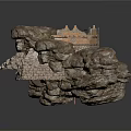 Ancient Stone Structure Featuring Wooden Steps Stone Walls Rocks And Broken Roof