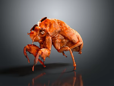 Orange Flying Animal Beetle with Shiny Texture and Reflection on Grey Background 3d model
