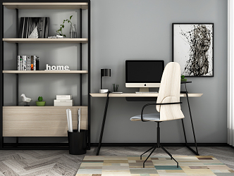 Modern desk and chair desk and chair bookcase combination 3d model