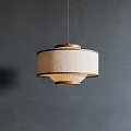Modern Minimalist Layered Chandelier with Linen Shade and Wooden Frame for Contemporary Home Decor 3d model
