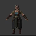 Detailed 3D Female Fantasy Character In Medieval Outfit With Leather Armor And Braided Hair