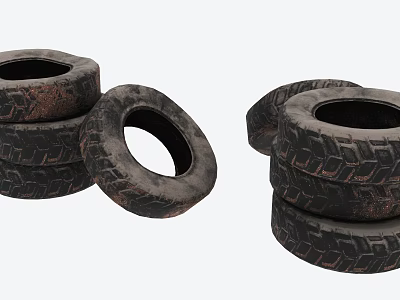 Stacked Used Tires With Visible Textured Tread And Worn Rubber Surfaces 3d model