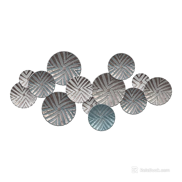 Stylish Circular Metallic Wall Decor with Radiant Patterns and Silver Blue Tones 3d model