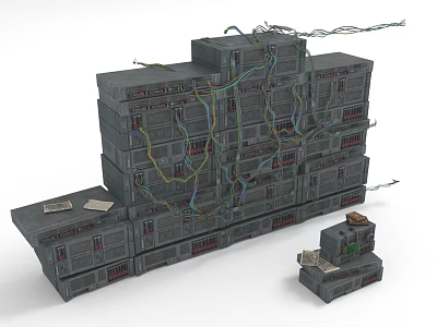 Multiple Layers Of Gray Server Racks With Colorful Cables Connected And Smaller Device Nearby 3d model
