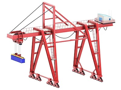 Industrial Red Gantry Crane Equipment with Metal Structure for Heavy Duty Cargo Lifting 3d model