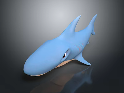 Blue Cartoon Shark Toy Figure With Cute Design And Smooth Surface 3d model