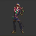 Fantasy Character With Pink Hair Purple Hat Holding Green Creature In Dark Outfit