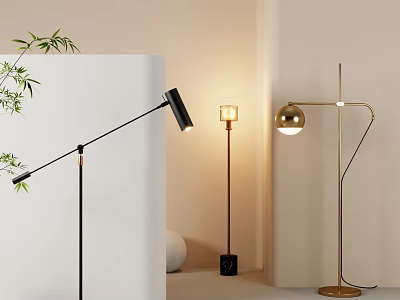 Modern Floor Lamps In Varied Styles With Black Gold And Bamboo Accents 3d model