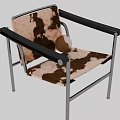 Stylish Leisure Chair With Chrome Metal Frame Black Armrests And Cowhide Pattern