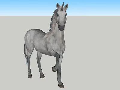 Gray Mythical Unicorn Standing Against Blue Sky And Gray Ground 3d model