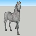 Gray Mythical Unicorn Standing Against Blue Sky And Gray Ground
