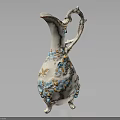 White Decorative Vase With Blue Gold Floral Patterns And Intricate Carved Details