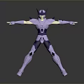 Fantasy Warrior Character in Purple Silver Armor with Arms Outstretched Stance 3D Model Design