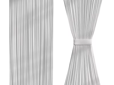 Modern Striped Pleated Curtains With White Fabric And Tie Back Design 3d model