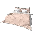 Double Bed With Pink Quilt And White Pillows In Cozy Bedroom Setting