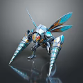 Futuristic Mechanical Insect With Metallic Blue Orange Wings And Sharp Legs Design