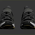 Modern Black Gold Gray Athletic Sneakers With White Soles And Lace Up Design